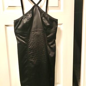 Studio M. Black Stretch Satin Halter Dress with Elastic Straps Large New No Tag